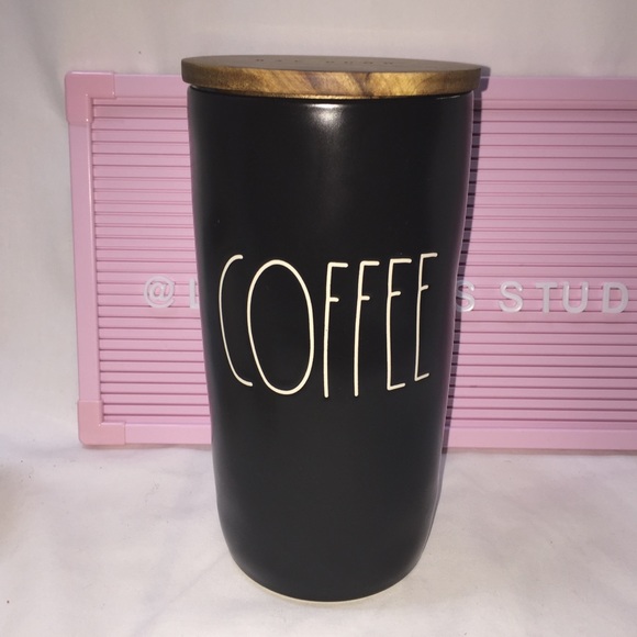 Rae Dunn COFFEE black canister /cellar wood lid